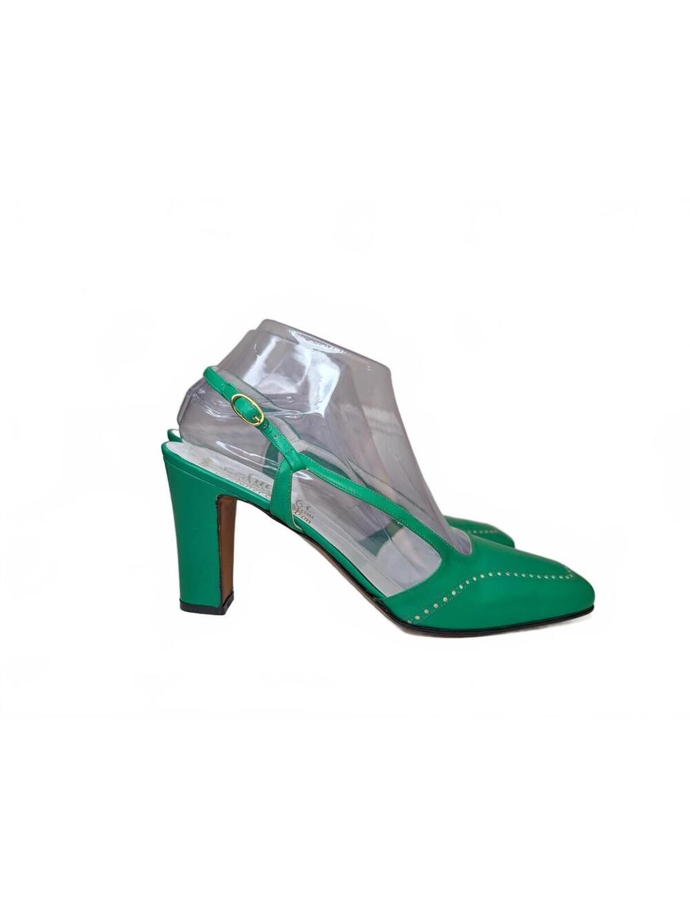 Amalfi by Rangoni Kelly Green Slingback Retro Square Toe Heels Size 9N